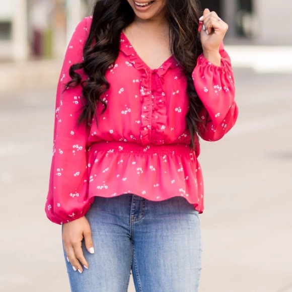 Gibson - Ruffle Detail Smock Waist Blouse - Picture 8 of 13